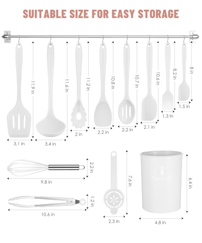 White Kitchen Utensils Set-12 Pieces Silicone Cooking Utensils Set | Dishwasher Safe 392°F Heat Resistant Spatula Set Kitchen Utensil Set for Nonstick Cookware,Best Kitchen Tools with Holder - color: White