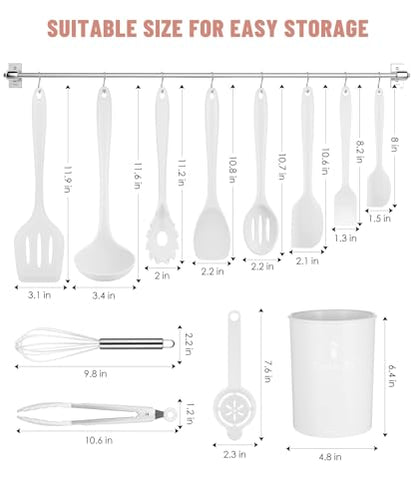 White Kitchen Utensils Set-12 Pieces Silicone Cooking Utensils Set | Dishwasher Safe 392°F Heat Resistant Spatula Set Kitchen Utensil Set for Nonstick Cookware,Best Kitchen Tools with Holder - color: White