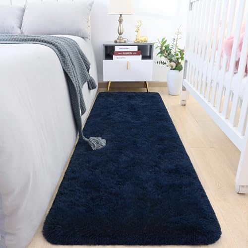 HOMORE 2x6 Runner Rug for Bedroom,Navy Blue Rug Runner for Hallway | Modern,Fluffy,Cute Carpets for Kids Room Dorm Bedside - color: Navy, size: 2' x 6' (Runner)