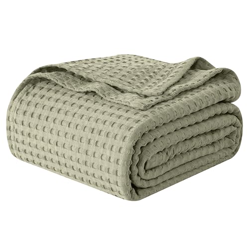 Elegant Comfort Premium 100% Cotton Waffle Blanket - Lightweight Breathable Waffle Weave Bed Blanket - Soft and Warm All Season Blanket for Couch, Sofa and Bed, Queen Size 90x90 Inches, Sage - color: Sage, size: Queen