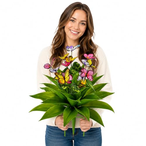 TOMBABY Artificial Agave Plants Outdoor 23.6 Inch, Large UV Resistant Realistic Fake Agave Succulent with Ground Stakes, Faux Agave Plant for Garden Patio Porch Front Yard Indoor Home Decor - color: Butterfly 1pc