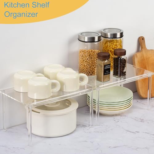 HENABLE 1 Pack Acrylic Cabinet Organizer, Kitchen Countertop Counter Organizer, Clear Spice Rack, Shelf Risers Cabinets for Bathroom, Desk, Dresser Cupboard Organizers and Storage