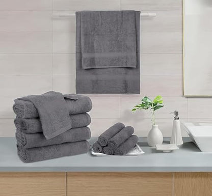 Hillfair 12 piece 600 GSM Cotton Bath Towels - Hotel Spa Quality - 2 Bath, 4 Hand, 6 Washcloths - Absorbent Super Soft Grey Cotton Set - color: Platinum, size: 12 Piece Towel Set