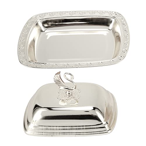 Stainless Steel Serving Tray with Lid for Fruit, Desserts, Snacks, Candies | 7.5"x 5.5" Serving Platte with Swan Handle Lid for Home Wedding Party Gatherings Dinners, Small Fruit Tray, Silver - color: Silver