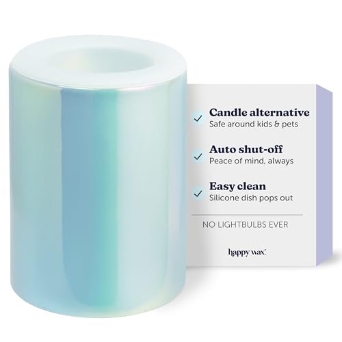 Happy Wax Iridescent Blue Mod Warmer with 3, 6, and 9 Hour Timer for Scented Wax Melts, Tarts & Cubes - Electric, Ceramic with Removable No Mess Silicone Wax Dish - color: Iridescent Blue