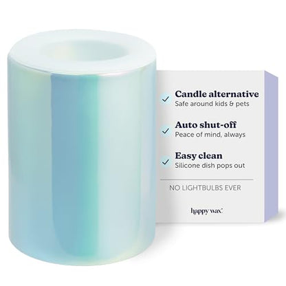 Happy Wax Iridescent Blue Mod Warmer with 3, 6, and 9 Hour Timer for Scented Wax Melts, Tarts & Cubes - Electric, Ceramic with Removable No Mess Silicone Wax Dish - color: Iridescent Blue