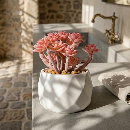 Mini Artificial Succulent Plants in Pot, Diamond Ceramic Decorative Plant for Home, Office Desk Succulent for Living Room, Bedroom, Bedroom, Pink B - color: Pink a