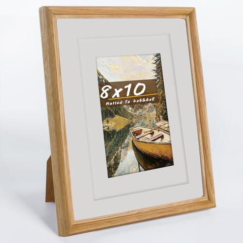 Handmade Solid Oak Wood 8x10 Picture Frame with Real Glass, Photo Frame with Mat Fits 4x6/6x8 Photo, Tabletop & Wall Mount Display for Home Decor & Festival Gift - color: Oak, size: 8×10