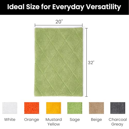 C23 20"x32" 100% Cotton Washable Bath Mat - 210 GSF Non-Slip Rug, Sage - color: Sage