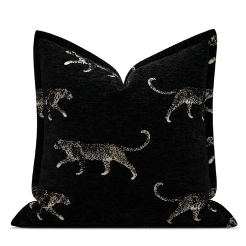 Double Sided Cheetah Pattern Throw Pillow Cover 22x22 Inch, Luxury Reversible Design Pillow Covers with Invisible Zipper for Sofa Bed Bedroom Living Room Home Decor - color: Black Leopard 1, size: 22" x 22" (Pack of 1)