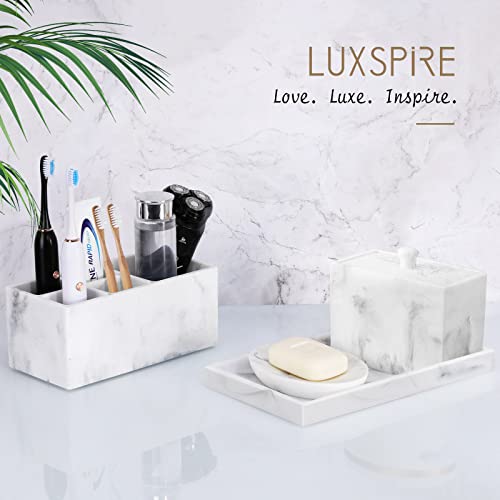 Luxspire Resin Bathroom Vanity Tray Countertop Organizer, M, Marble White | 10 x 6 inch, non-slip waterproof resin, easy wipe clean, fits bath kitchen vanity, holds jewelry toiletries soap - color: Marble White, size: M