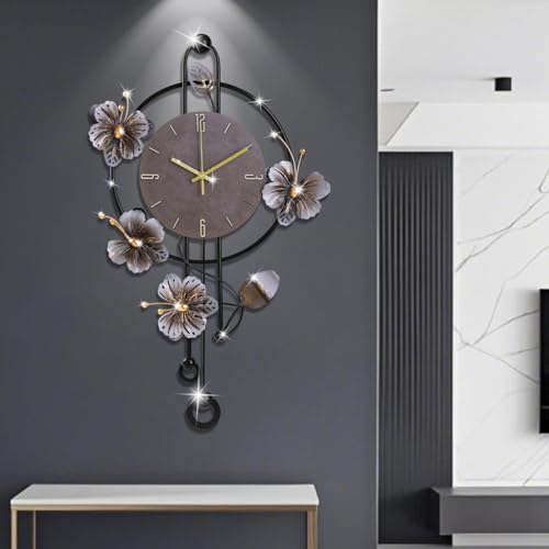 Wall Clock, Silent Quartz Movement Battery Operated with Pendulum, Oversized Metal Modern Large Wall Clocks for Living Room Bedroom Farmhouse Office Kitchen Home Wall Decor-18.8x29.5Inch(Brown) - color: Brown
