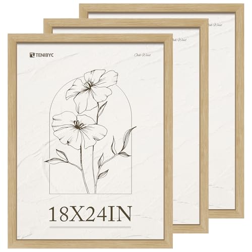 18x24 Frame 3 Pack, Natural Oak Wood Grain 18 x 24 Poster Frame for Photos, Posters, Art Prints & Puzzles, Horizontal and Vertical Wall Hanging - color: Oak, size: 18 X 24, style: 3 Pack