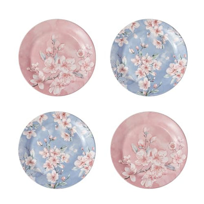 Bico Spring Sakura Salad Plates Set of 4, 8.75 Inch Ceramic Dessert Plates for Salad, Appetizer, Side Dishes, Microwave and Dishwasher Safe, Gift for Housewarming and Thanksgiving - color: Spring Sakura