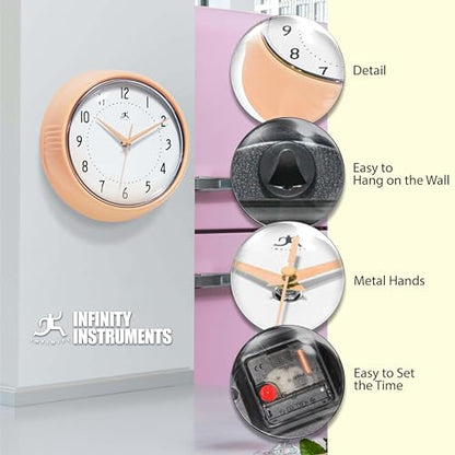Infinity Instruments Retro 9.5 Inch Round Indoor Wall Clock, Peach Fuzz - color: Peach Fuzz, size: 9.5 Inch