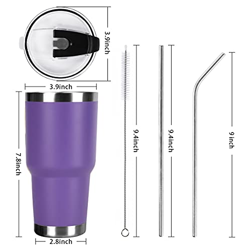 SYACOT 30oz Tumbler Double Wall Stainless Steel Vacuum Insulated Travel Mug with Splash-Proof Lid Metal Straw and Brush - color: Purple-30oz