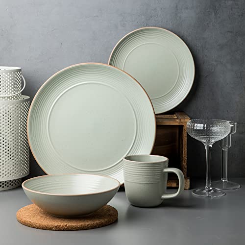Arora RINGAR Round Stoneware 16pc Dinnerware Set of 4, Dinner Plates, Side Plates, Cereal Bowls, Mugs - Speckle Matte White (406646) - color: Speckle Matte White-Bowl/Mug, style: Round-Service for 4(16pcs)
