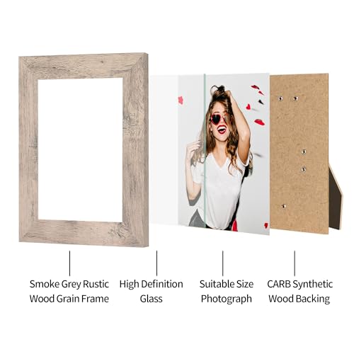 iRahmen 5x7 Picture Frame Set of 4, Smoke Gray Frame with High Definition Glass, 5 x 7 Wood Photo Frames for Tabletop Display and Wall Mounting - color: Smoke Gray, size: 5X7