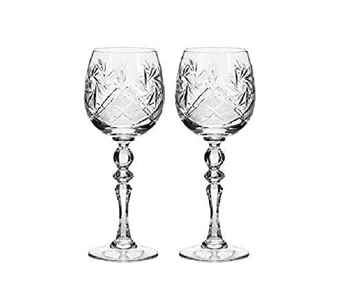 Set of 2 Hand Made Vintage Crystal Classic Wine Goblets on a Stem 8"H, Old-Fashioned Glassware - size: Wine Glass long stem 8.0oz