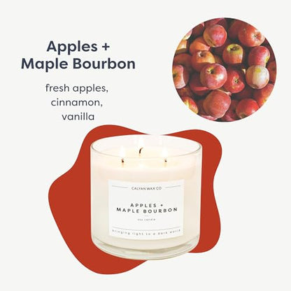 Apples & Maple Bourbon 3 Wick Scented Candle - 43 Hour Burn | Made in the USA Luxury Clean Soy Wax Candles - Long Lasting Large Glass Jar Candle for Home - 3 Wicks - 14.9oz - color: Apples + Maple Bourbon