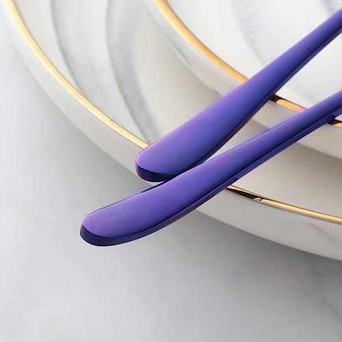 4-Piece Purple Soup Spoons Stainless Steel Bouillion Spoons, 6.88 Inch Round Head, Heavy-Weight Stainless Steel Korean Spoon Set of 4, Rice Spoon Silverware Set - size: 4 pcs Purple