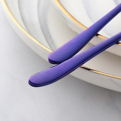 4-Piece Purple Soup Spoons Stainless Steel Bouillion Spoons, 6.88 Inch Round Head, Heavy-Weight Stainless Steel Korean Spoon Set of 4, Rice Spoon Silverware Set - size: 4 pcs Purple