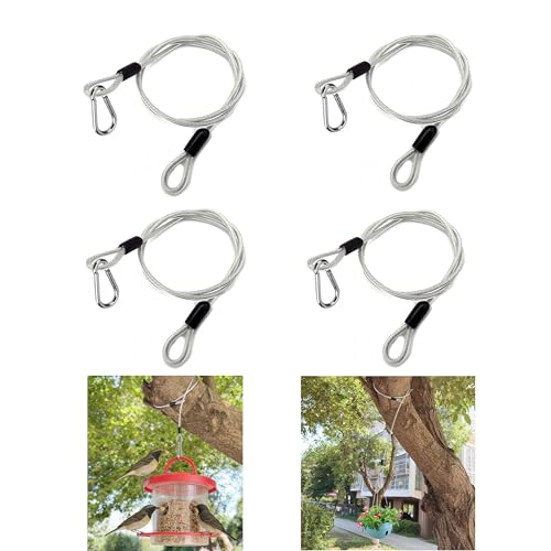 4 Pcs 40 Inch Premium Metal Planter Hangers，Bird Feeder Cable for Tree with Carabiner Clip，Bird House Hanging Hook and Chain Wire for Bird Feeders and Birdhouses，Baths，Baskets，Suet，Outdoor Camping