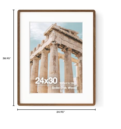 Solid Oak Wood Poster Frame 24x30 | Puzzle Frame With Mat For 18X24 | Tempered Glass and Hanging Hardware Included (Walnut, 1 Pack) - color: Walnut, size: 24''x30''-1P