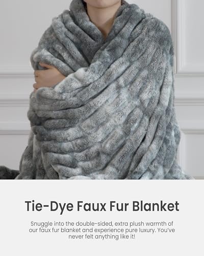 Ultra Soft Cozy Faux Fur Throw Blanket, Fuzzy Plush Thick Bubble Blanket, Luxury Fluffy Blanket for Couch, Sofa, Bedroom, and Living Room, 60x80 Inches,Tie-Dye Gray - color: Z-tie-dye Gray, size: Twin