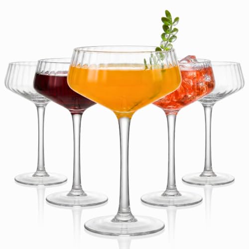 6 Pcs Ribbed Coupe Glasses, 8 oz Vintage Martini Glasses Set, Cute Espresso Martini Glass & Champagne Coupe Glass, Elegant Bar Glassware for Cocktails, Outdoor Entertaining, Wine, Gifts - color: Clear, size: Round