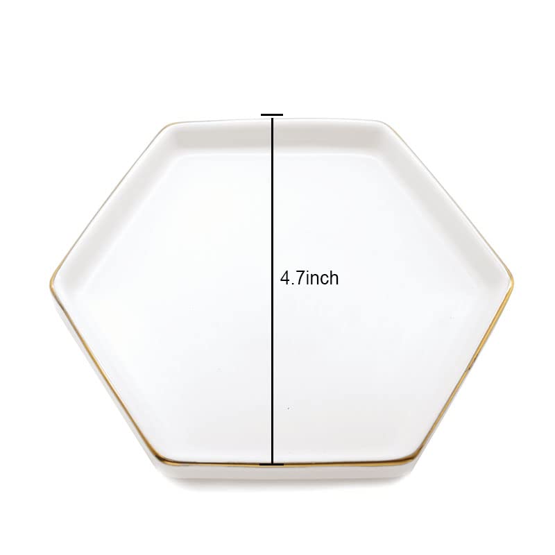 HANKOR 4.7 inch Ceramic Jewelry Dish Tray, Small Ring Holder Dish, White Catch All Trinket Tray for Keys Rings Earrings - color: White