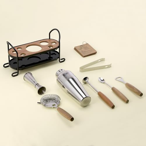 Cocktail Shaker Set with Stand, Mixology Bartender Kit for Drink Mixing | Mixology Set with 7 Bar Set Tools Cocktail Kit