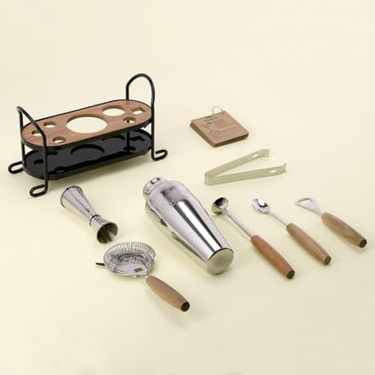 Cocktail Shaker Set with Stand, Mixology Bartender Kit for Drink Mixing | Mixology Set with 7 Bar Set Tools Cocktail Kit