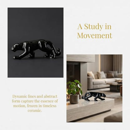 4.8" Hand-Carved Obsidian Leopard Figurine – Spotted Stone Crystal Animal, Unique Home Decor & Gift Idea, Quartz Crystal Specimen, 1pc, Artistic Decoration | Detailed Craftsmanship