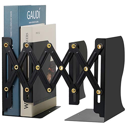 Hossejoy Adjustable Bookends, Heavy Duty Metal Book Ends, Expandable Bookcase Book Holder Stand Shelf Rack for Student Office Book File Organizer Storage, Extends up to 19 inches (Black)