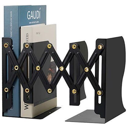 Hossejoy Adjustable Bookends, Heavy Duty Metal Book Ends, Expandable Bookcase Book Holder Stand Shelf Rack for Student Office Book File Organizer Storage, Extends up to 19 inches (Black)