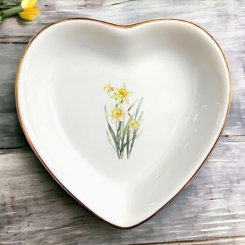 March Daffodil Flower Ring Dish-Yellow Floral Jewelry Dish for Hippie,Nature,Pace-January Flower for Mom,Mother-in-law,Step Mom,Godmother,Aunt,Grandma,Sister,Friend-Virgo Birthday Gifts - style: 3 - March (Daffodil)