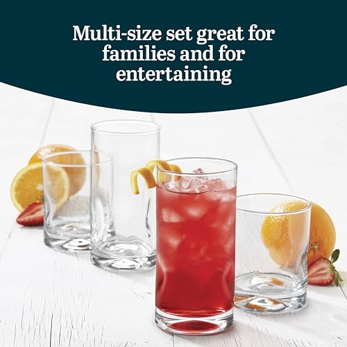 Libbey Impressions 16-Piece Tumbler and Rocks Clear Drinking Glasses, 8 16.7oz & 8 12oz Double Old-Fashioned Glass Drinking Cups Set - color: 05 - Impressions