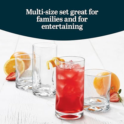 Libbey Impressions 16-Piece Tumbler and Rocks Clear Drinking Glasses, 8 16.7oz & 8 12oz Double Old-Fashioned Glass Drinking Cups Set - color: 05 - Impressions
