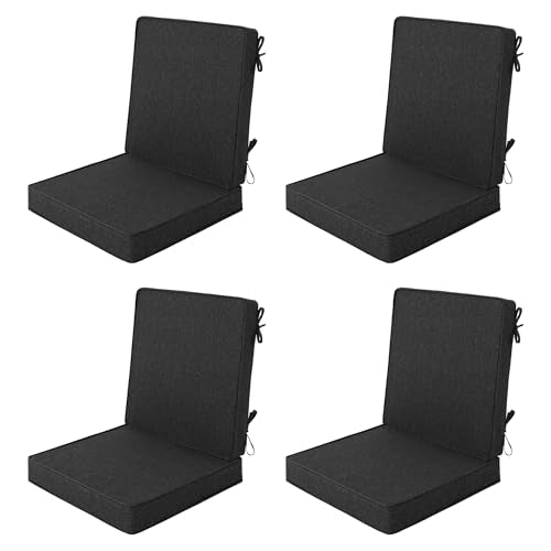 Outdoor Chair Cushions Set of 4, 18 x 16.5 Inch, Black | Water-Resistant, Fade-Resistant, Patio Furniture Dining Chair Seat Replacement with Mid Back, Ties Zipper, Removable Cover - color: Black, size: 18" x 16.5" 4 Pack