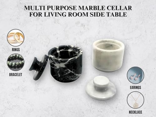 Premium Marble Salt Cellar with Lid 2 Pack | 3.5 oz Kitchen Storage Container | Elegant Cooking Salt Box | Spice Jar Keeper for Counter (White Black Zebra) - color: White Black Zebra