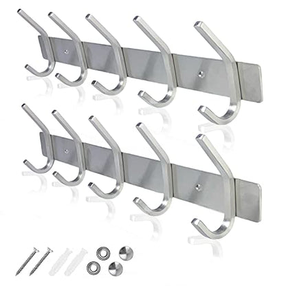 GlazieVault Coat Rack Wall Mount - Stainless Steel (2 Pack) - Heavy Duty Hooks for Hat, Towel, Robes, Jacket, Clothes - Bathroom, Entryway Hanger - style: Silver J
