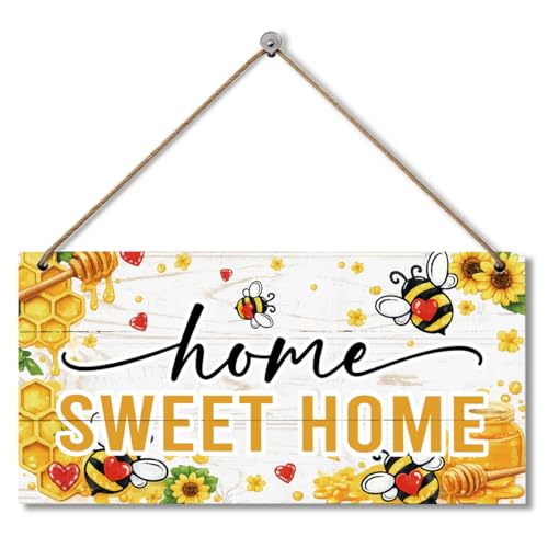 Home Sweet Home Wooden Hanging Sign, Summer Sign Decor, Bee Sunflower Farmhouse Printed Wall Art Signs, Rustic Front Door Decor for Porch, Entryway, Kitchen, Living Room - color: Style 16