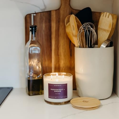 Passionfruit & Ginger 3 Wick Scented Candle - 43 Hour Burn | Made in the USA Luxury Clean Soy Wax Candles - Long Lasting Large Glass Jar Candle for Home - 3 Wicks - 14.9oz - color: Passionfruit + Ginger