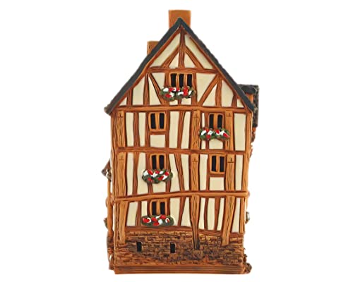 Ceramic Art Tealight Candle Holder Room Decoration Handcrafted Collectible Miniature Aroma Light House Traditional Half-Timbered Houses in The Old Town of Rennes, France B299AR*