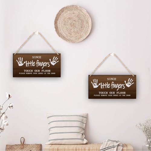 Please Remove Your Shoes Sign - 12x12in No Shoes Wall Hanging Wreath Grey for House Entryway Porch - color: Grey-Since Little Fingers