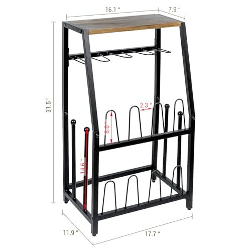 MyGift Acacia Wood & Black Metal Entryway Organizer: 2-in-1 Shoe Rack with Shelf & Boot Storage for 8 Pairs - Rustic Modern Entry Table with Adjustable Feet (Foyer/Mudroom/Garage) - color: Acacia Wood & Black Metal