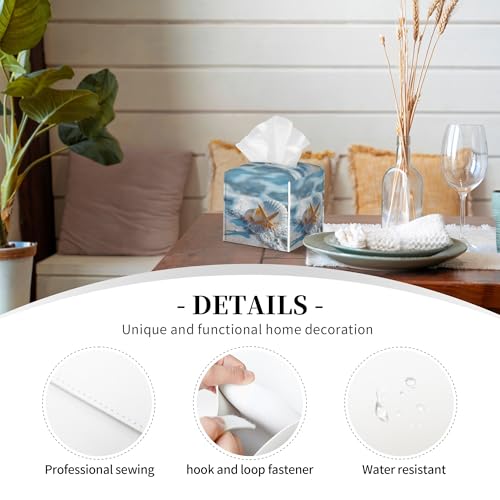 Shells Starfish on Beach Tissue Box Cover Square,Summer Ocean Shells Starfish Tissue Box Holder Waterproof Leather Facial Paper Organizer Dispenser for Bathroom Home Car Nightstand Vanity Desk - color: Color-14