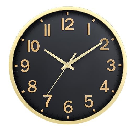 Wall Clocks Battery Operated 8 inch Modern Wall Clock,Silent Non Ticking Wall Clock for Living Room Bedroom Kitchen Office Classroom Decor (Black Gold) - color: Black Gold, size: 8 inch
