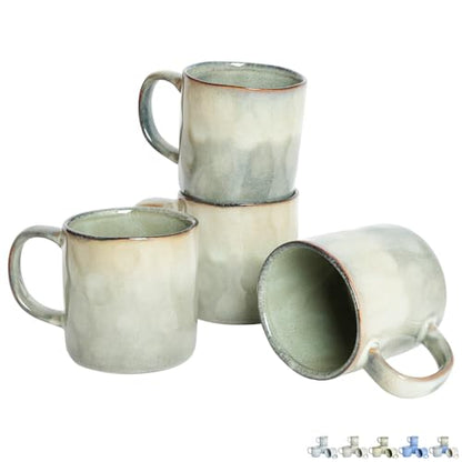 Bosmarlin Ceramic Coffee Mug Set of 4, 14 Oz, Coffee Cups with Big Handle, Microwave Safe, Unique Reactive Glaze (Green, 14 Oz) - color: Green